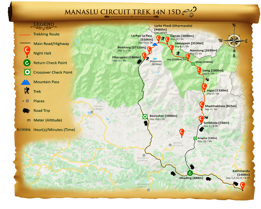 Manaslu Circuit Trek 14N 15D map